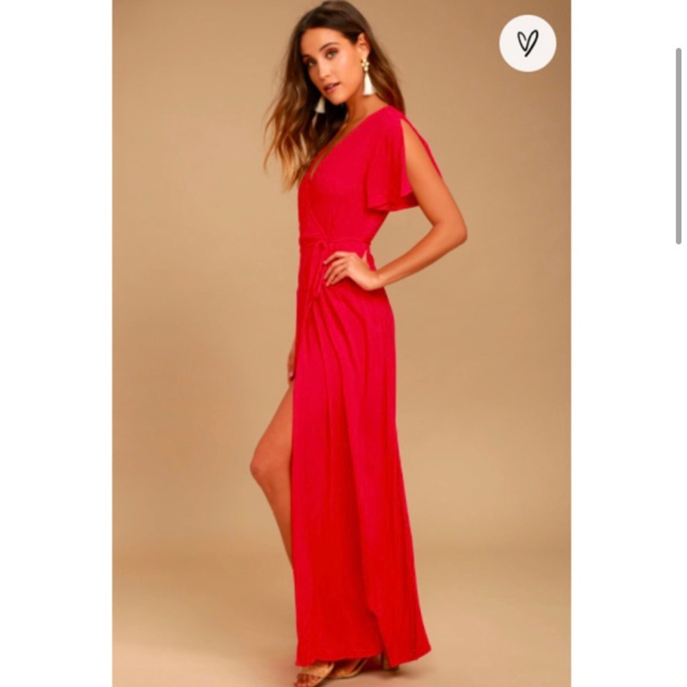 Lulu’s Much Obliged Maxi Wrap Dress M RED Great Condition - Picture 2 of 10